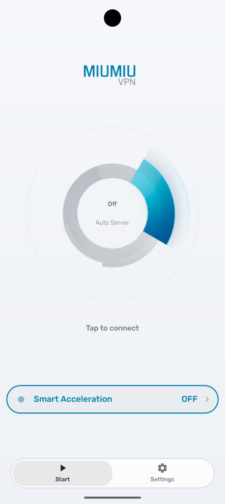 MiuMiu VPN home screen — tap to connect